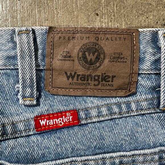 Y2K Wrangler Patchwork Denim Jeans 34x29 Custom Quilt Light Wash Raw Hem - Picture 5 of 7